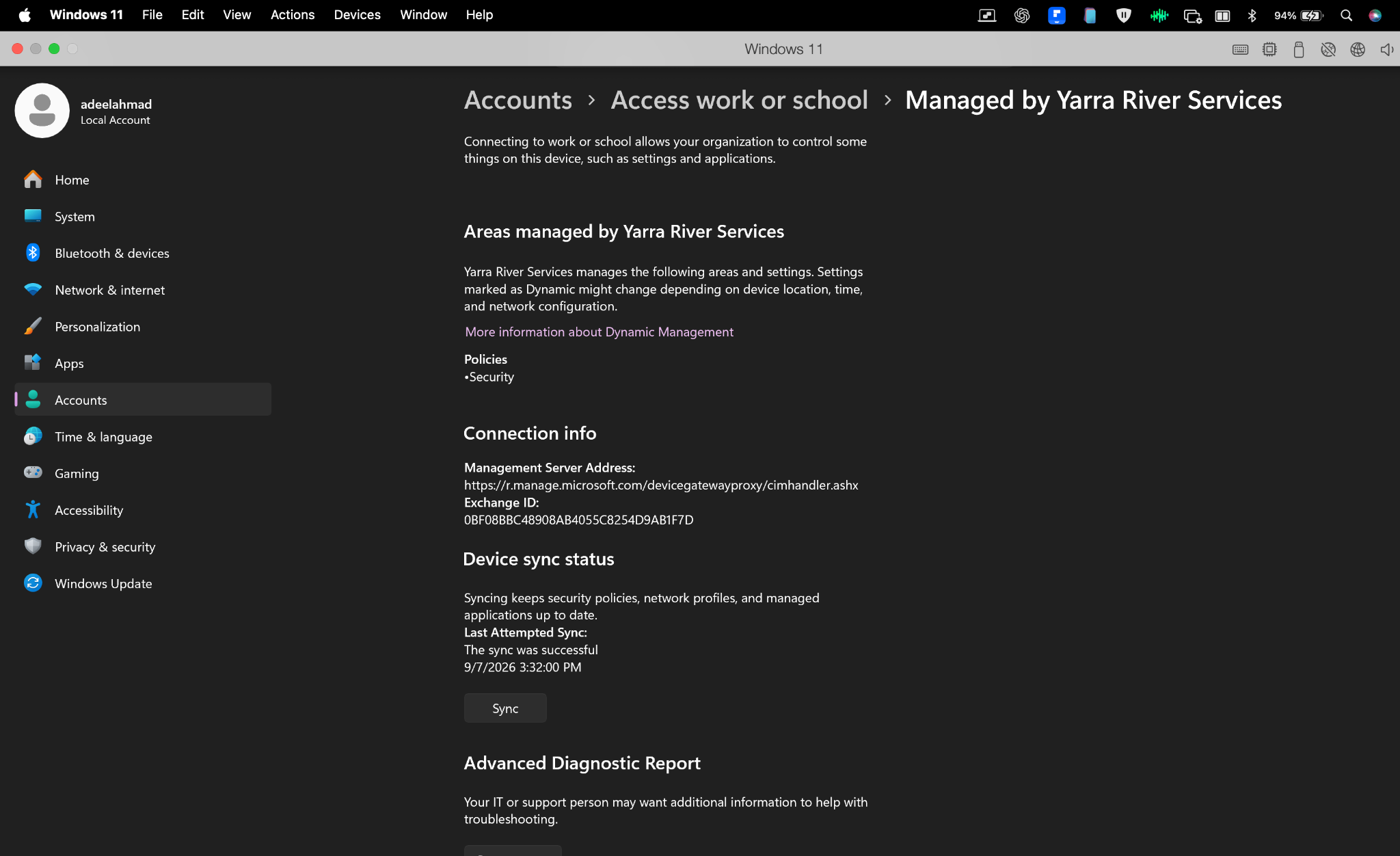 Windows 11 device managed by Yarra River Services