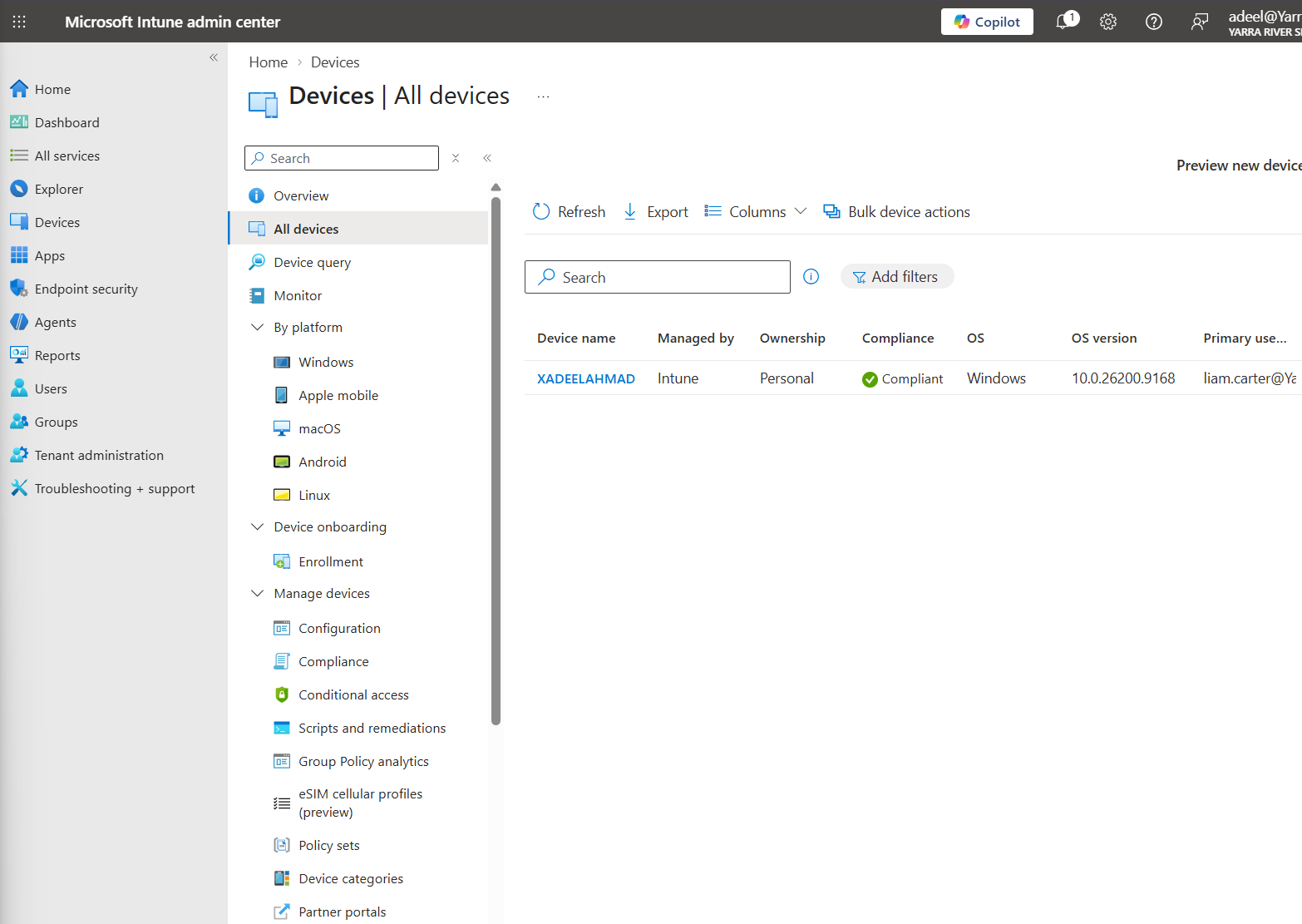 Windows device visible in Microsoft Intune