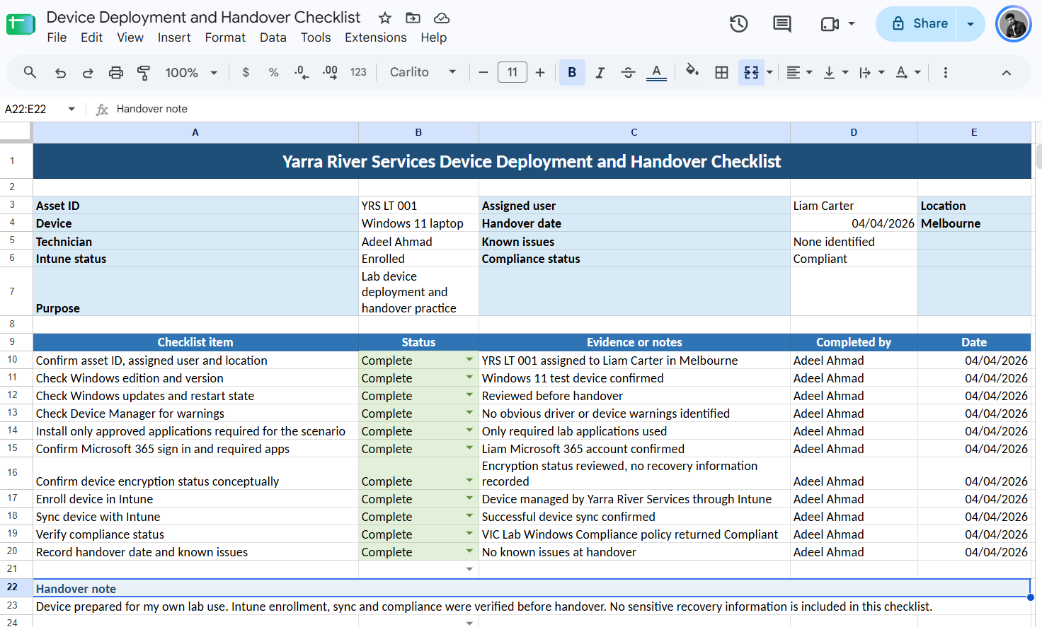 Windows device deployment and handover checklist